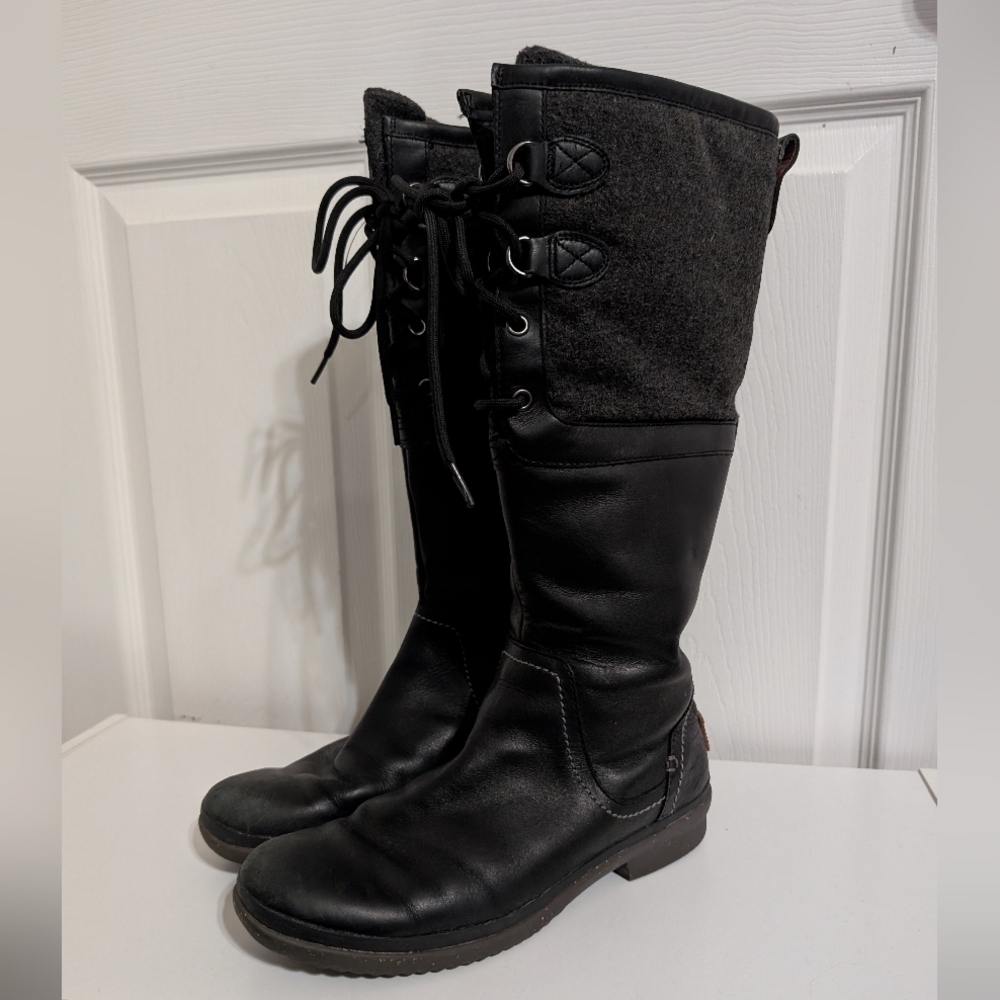 Ugg Elsa Womens Boots Tall Waterproof Leather US Black Size 8.5 1008438